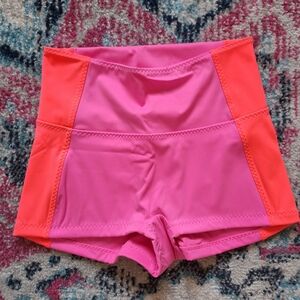 Fabletics High-Waisted Swim Short Women's Small in Neon Flamingo/Neon Tropics